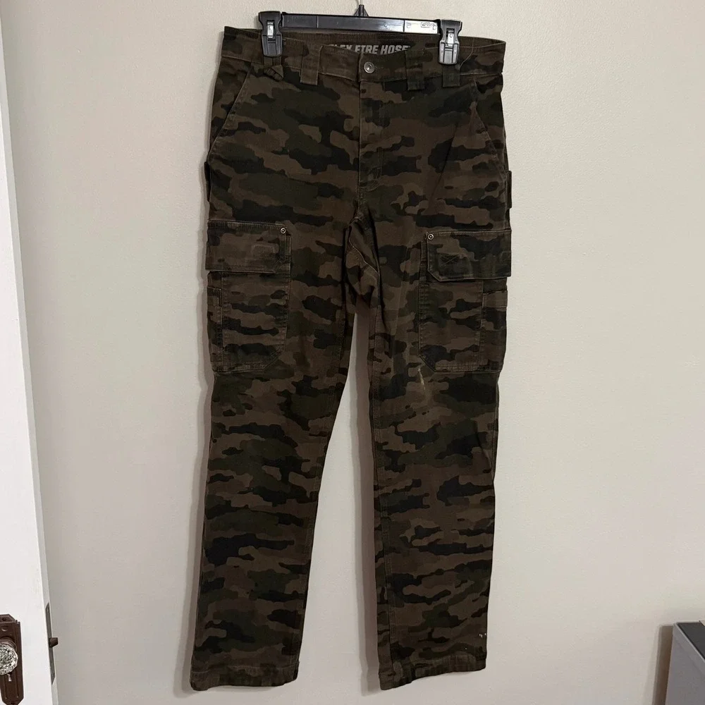 Duluth Trading Co Mens 34x34 Camo Flex Fire Hose Standard Fit Cargo Pants - Picture 2 of 11